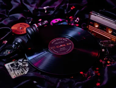 Alternative rock music aesthetic with vinyl records